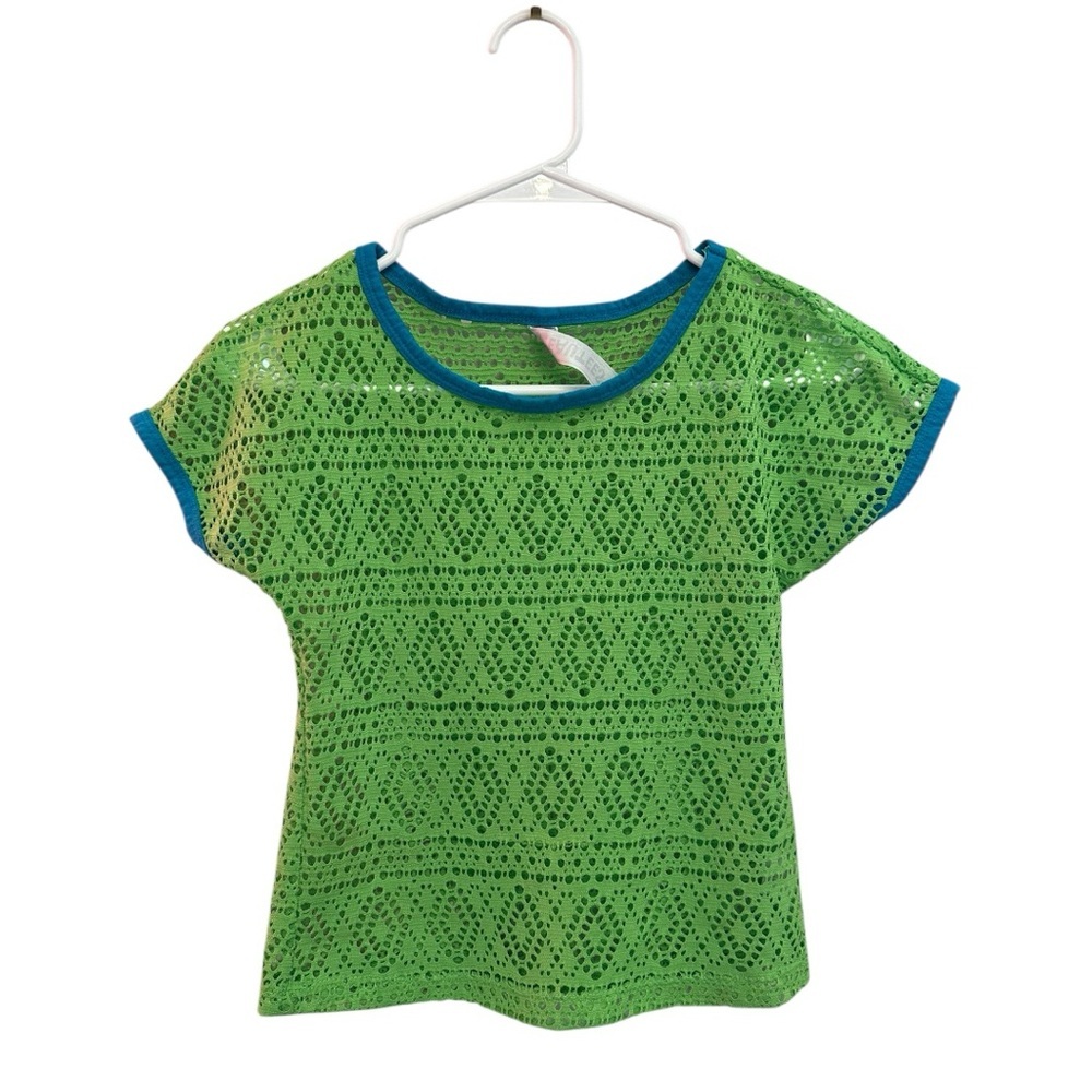 Vintage Y2K Era Beautees Green Lace Crop Top with Blue Trim Size Small